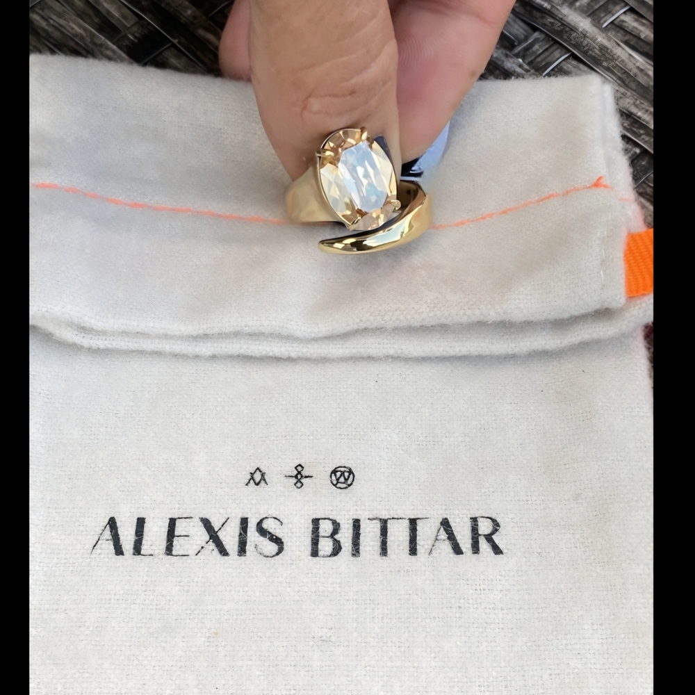 Alexis Bittar Gold Wrap Ring With Citrine Color Stone Size 7 - Picture 2 of 4